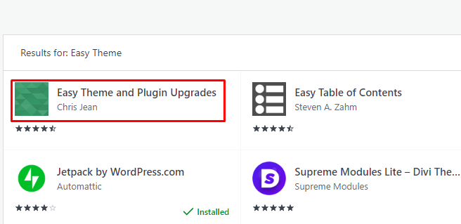 WordPress Theme Update Plugin search