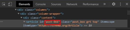 Find The Page ID In WordPress Using Inspect (Shift + Ctrl + I)