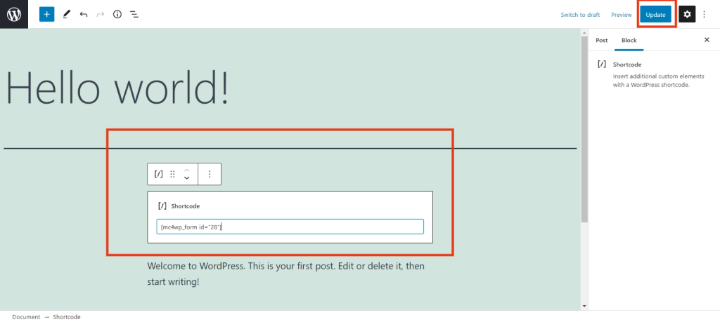 How to add Mailchimp to WordPress- Paste the form code