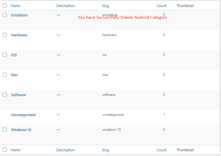 Android Deleted - how to add categories in wordpress