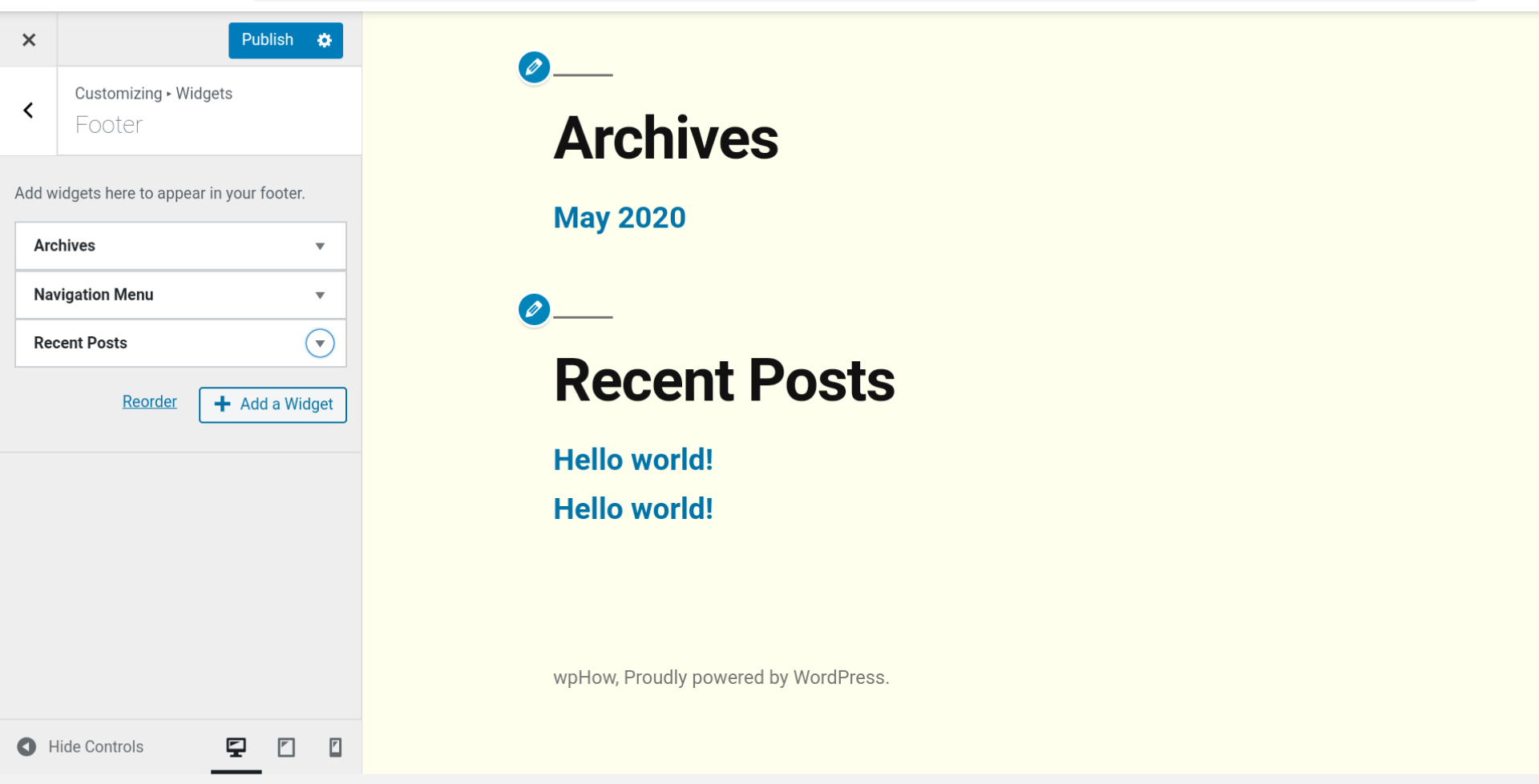 wordpress edit footer