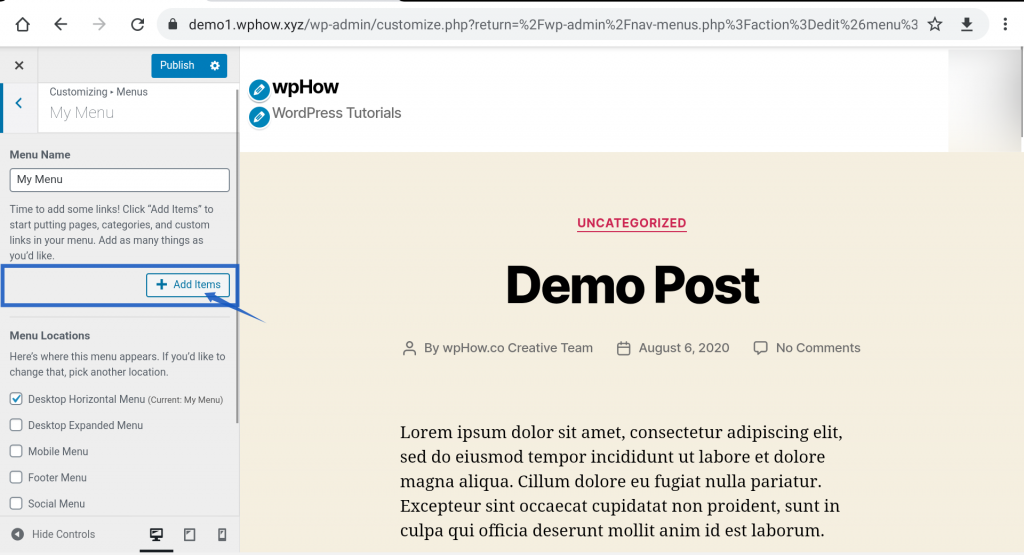 Create a Custom Menu in WordPress - Select Next