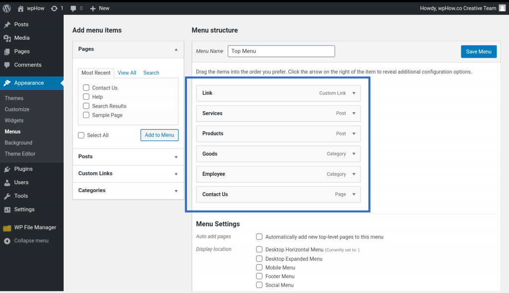 Create a Custom Menu in WordPress - Add menu items