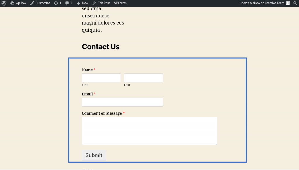 A Contact Form In WordPress