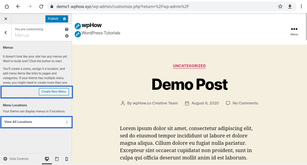 Create a Custom Menu in WordPress - Location