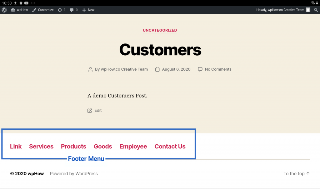 Create a Custom Menu in WordPress - Footer menu