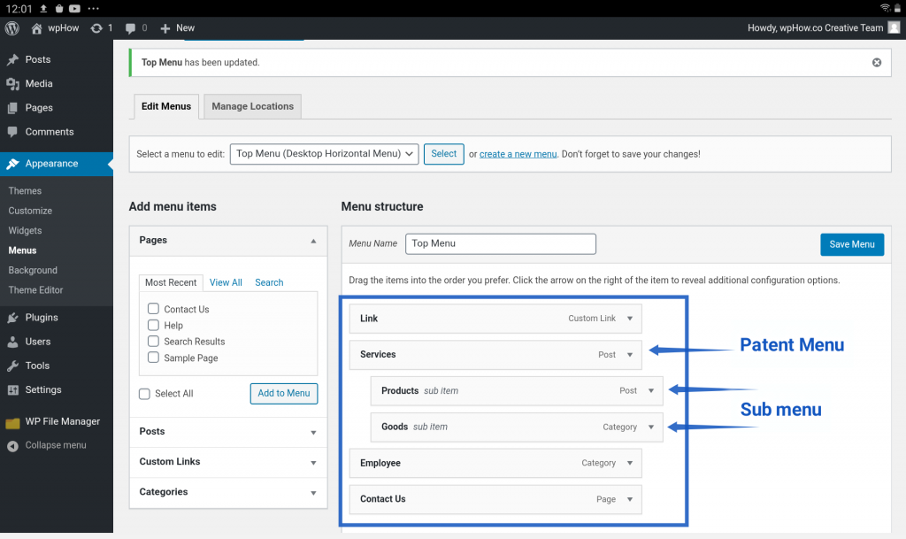 Create a Custom Menu in WordPress - Multilevel menu