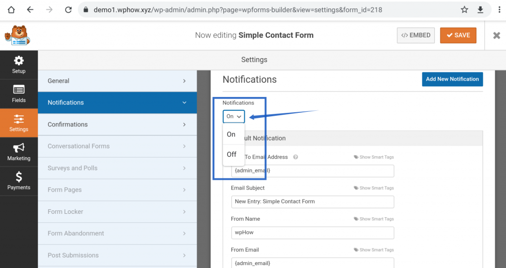 add contact form to wordpress- notification