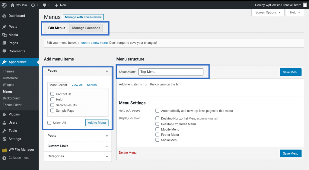 Create a Custom Menu in WordPress - menus on wordpress