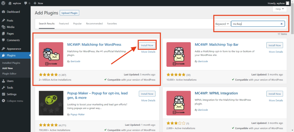 How to add Mailchimp to WordPress- Install MC4WP 