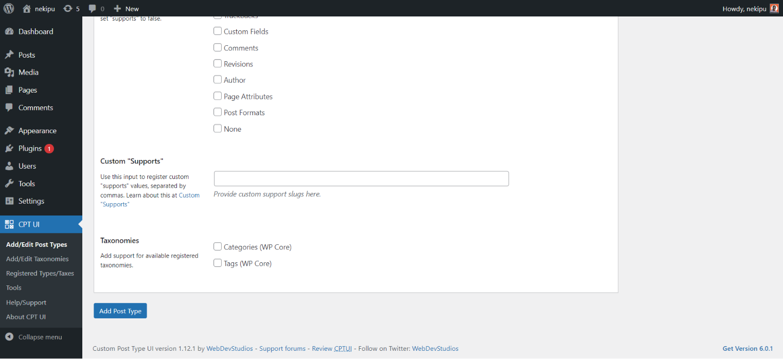 create custom post types- add post type