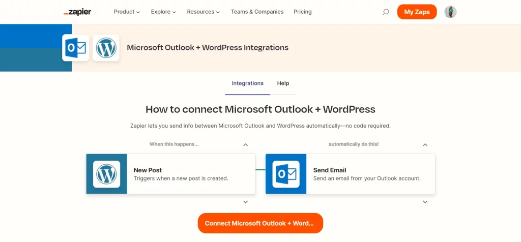 Connect Outlook to WordPress - Zapier