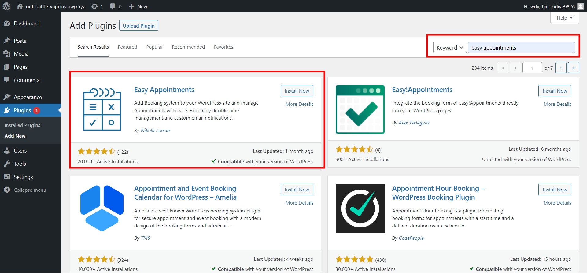 Appointment Booking in WordPress - install the plugin from WordPress admin dashboard - wordpress appointment booking
