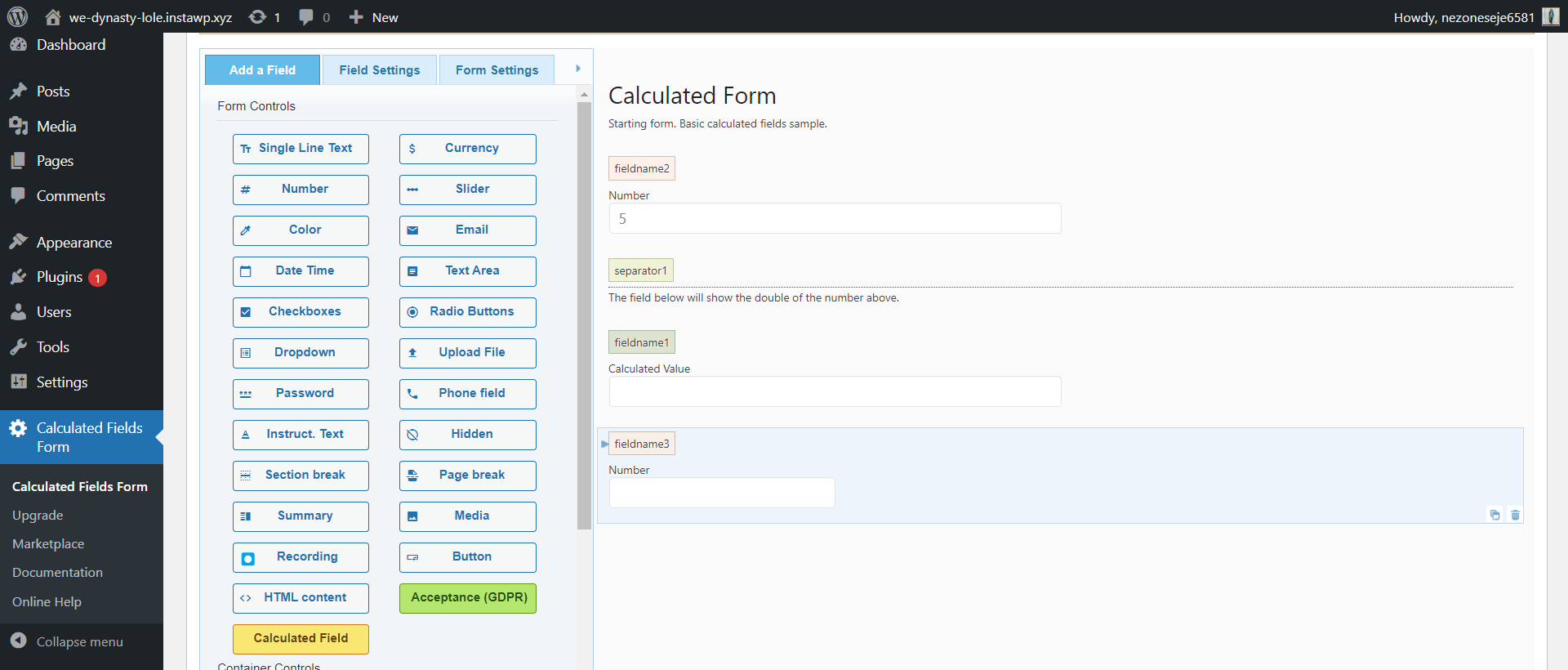 calculator in WordPress - add field - how to create a calculator