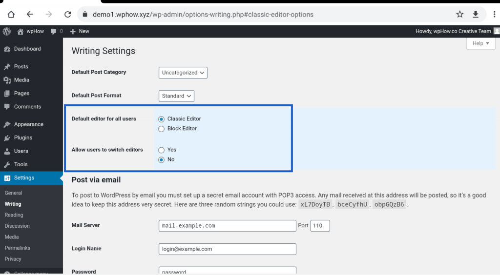 WordPress Old Editor