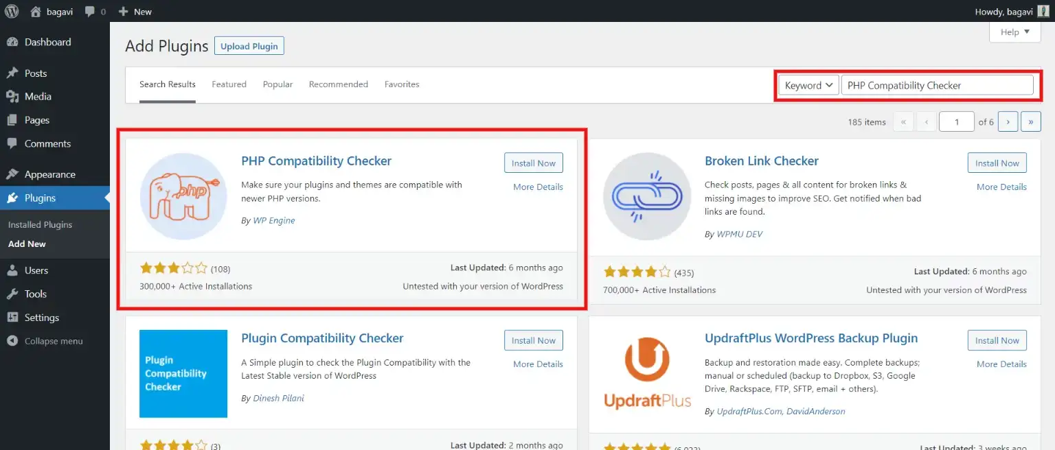 Update PHP in WordPress- php compatability checker plugin