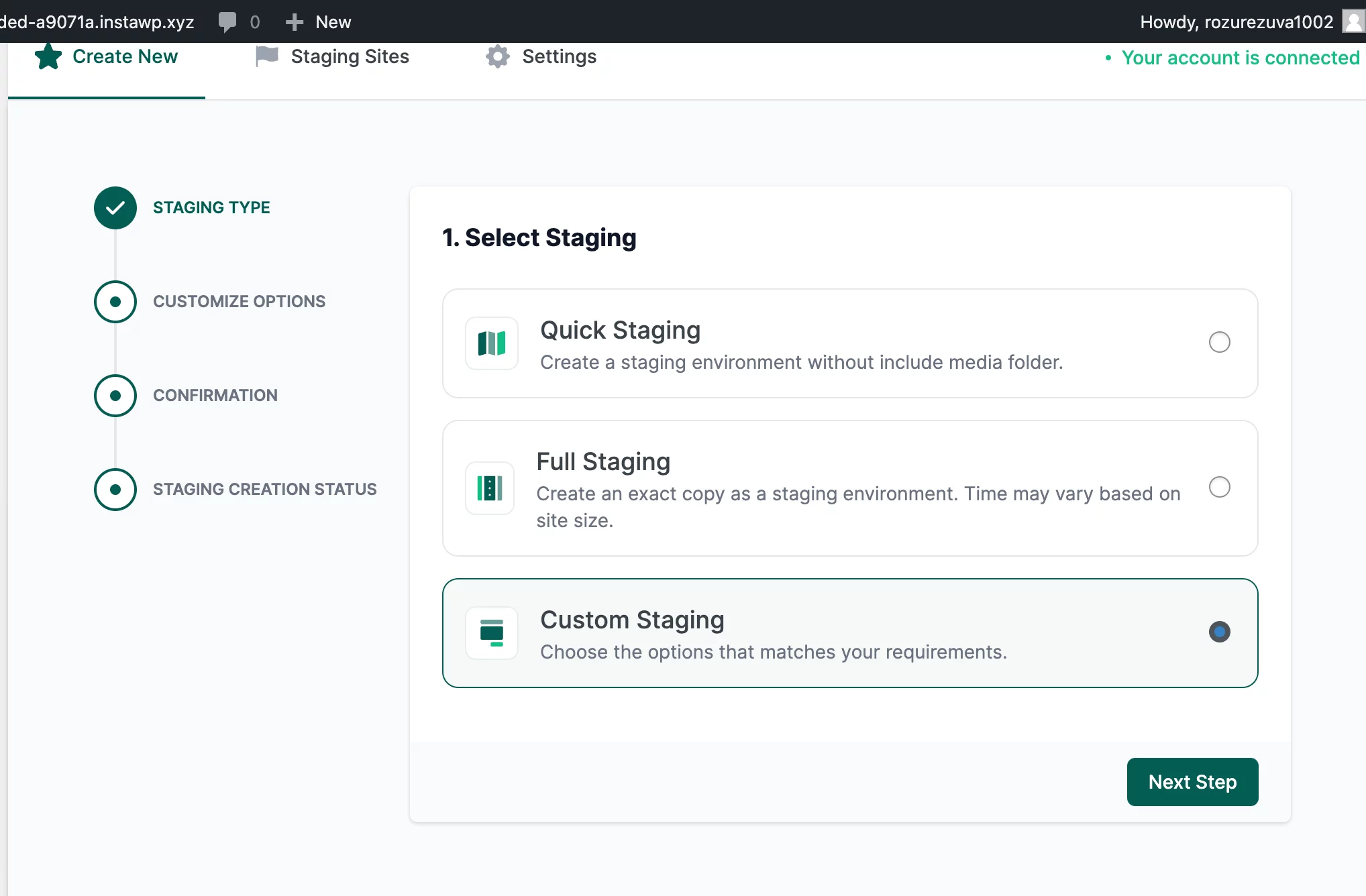 WordPress Sandbox - Create new site