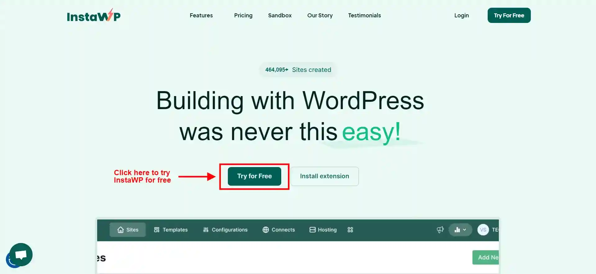 WordPress demo website - Log into InstaWP