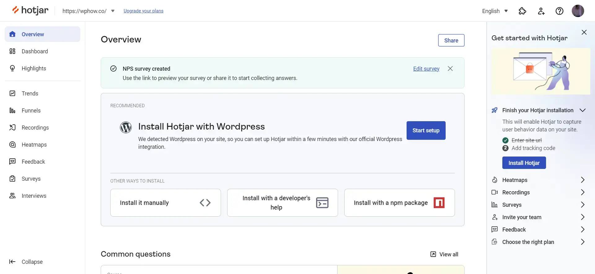 install Hotjar on WordPress - Log in to Hotjar