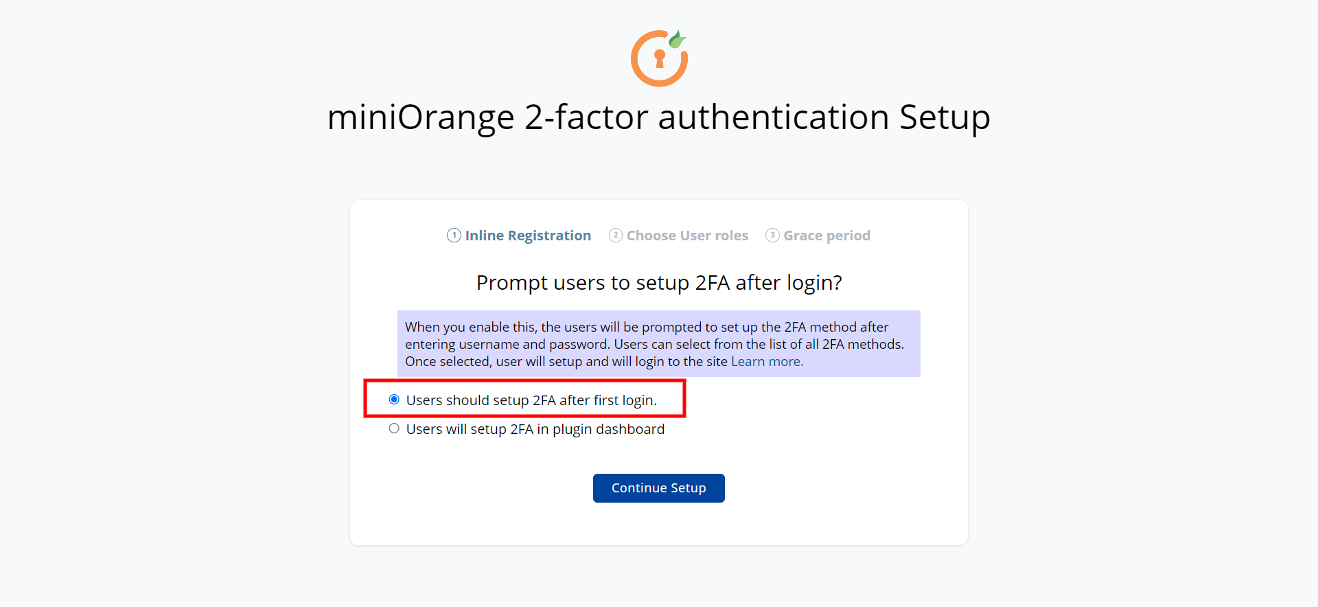 two-factor authentication in WordPress- Setup 2FA after login