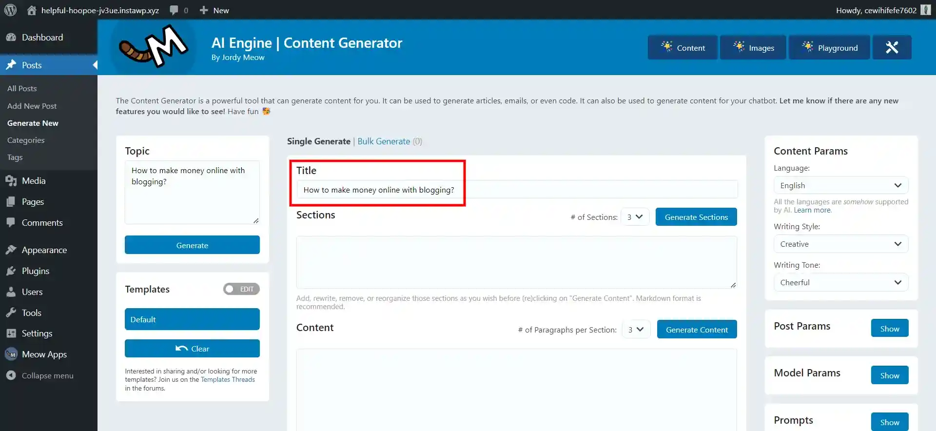 Integrate ChatGPT Into the WordPress Website - Generate subsections