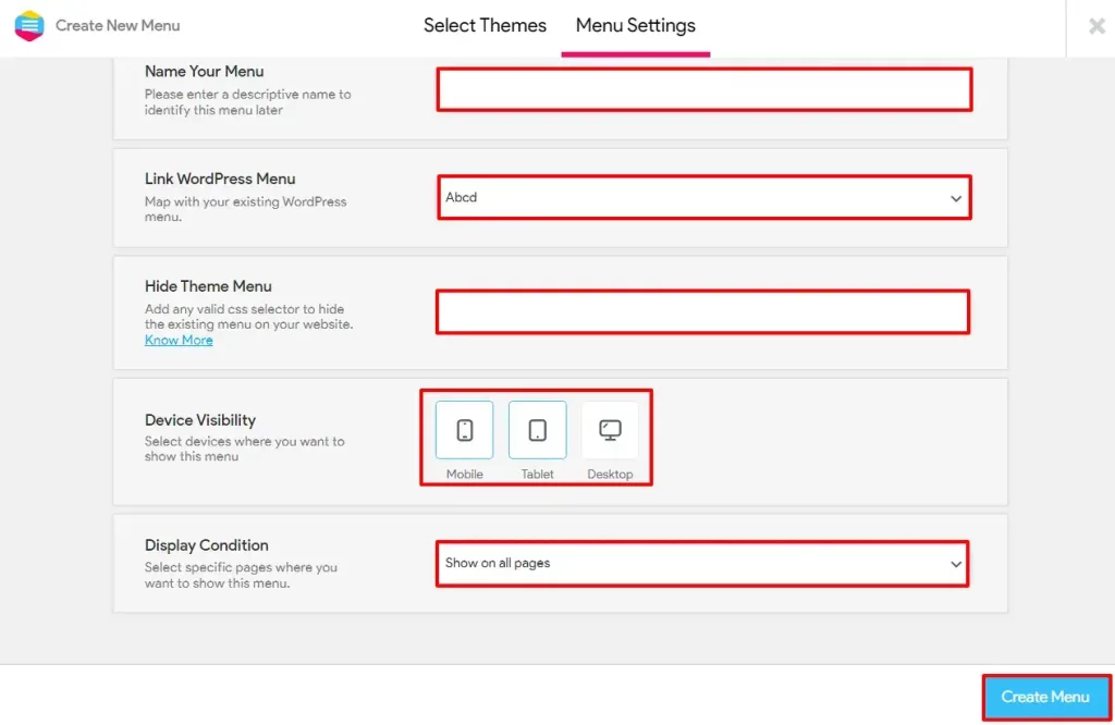 Responsive WordPress Navigation Bar - Menu settings