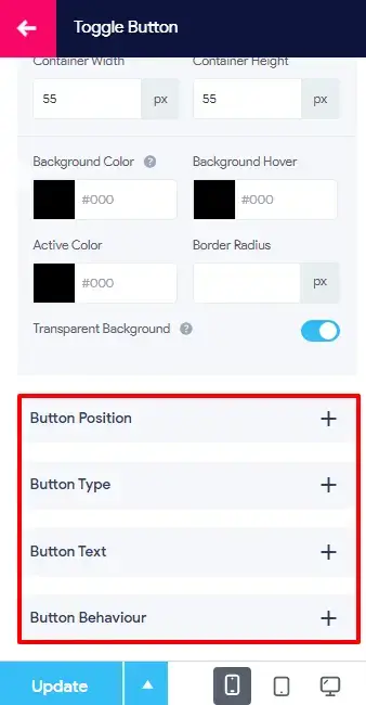 Responsive WordPress Navigation Bar - button settings