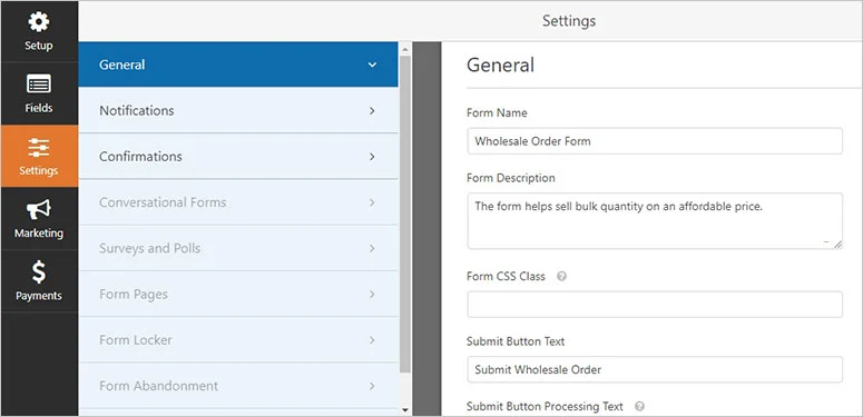 Wholesale Order Form general-settings