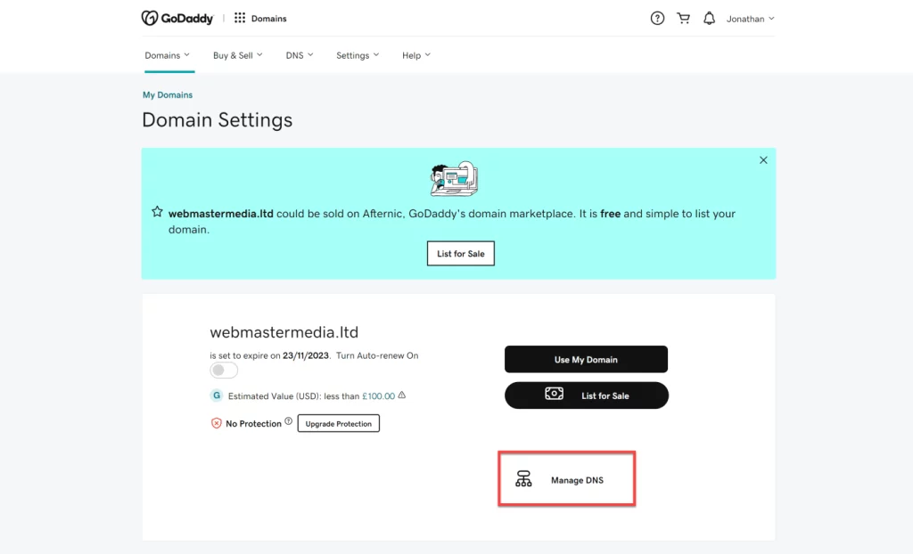 WordPress DNS Configuration - manage dns