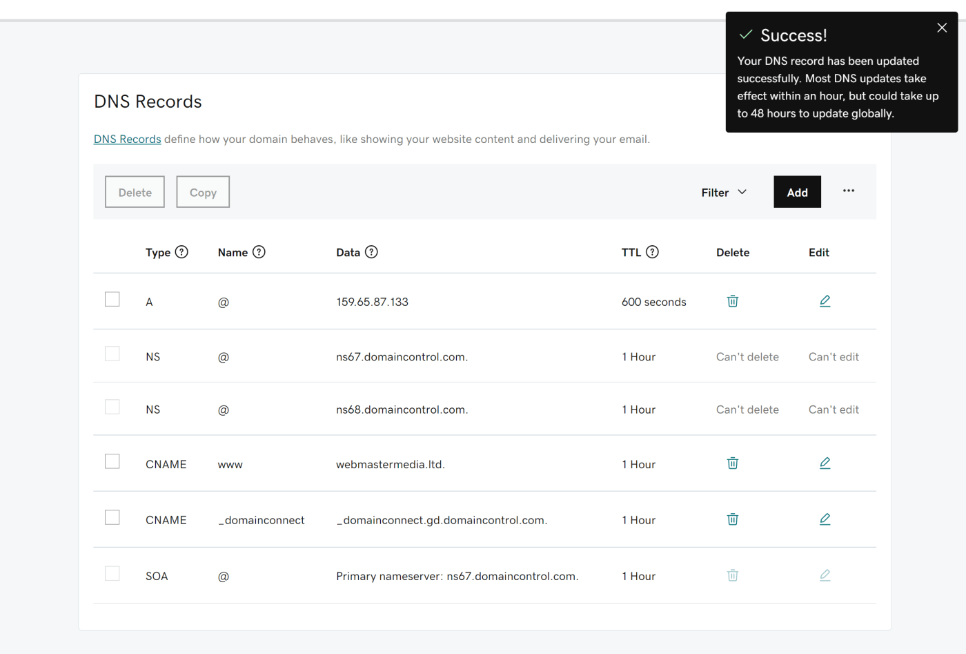 WordPress DNS Configuration - update