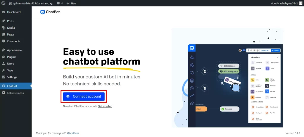 Chatbots in WordPress - Connect account