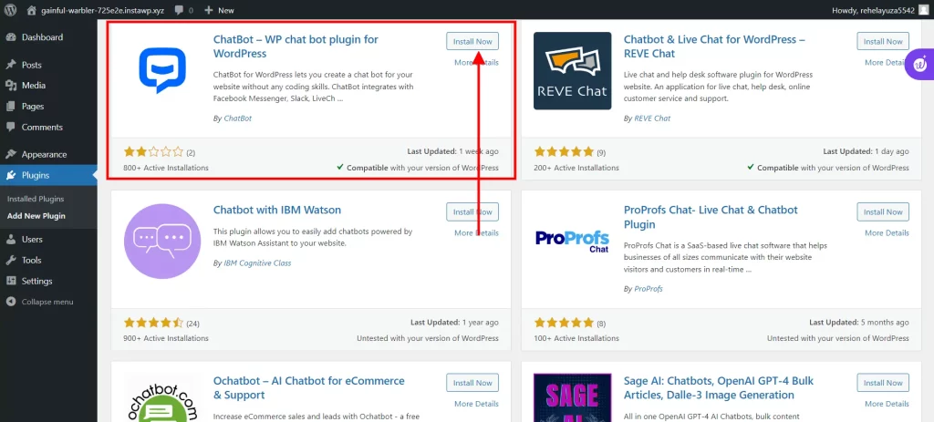 Chatbots in WordPress - Install the plugin