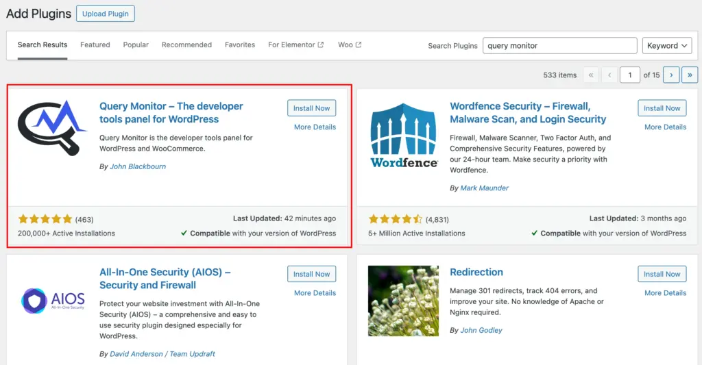  WordPress Plugin CPU Usage - Query monitor plugin