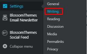 Settings>Writing - delete category wordpress