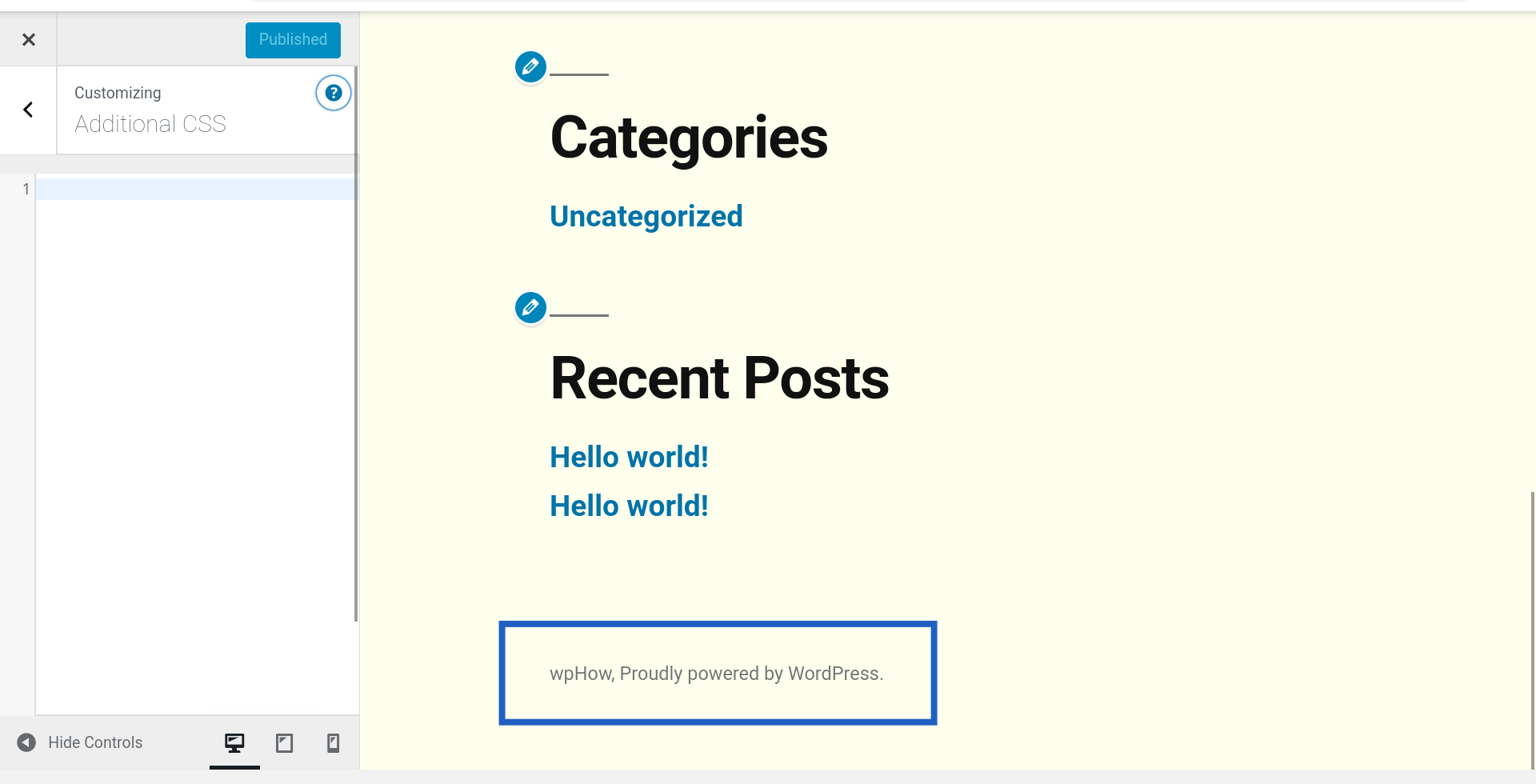 additional-css - wordpress remove footer