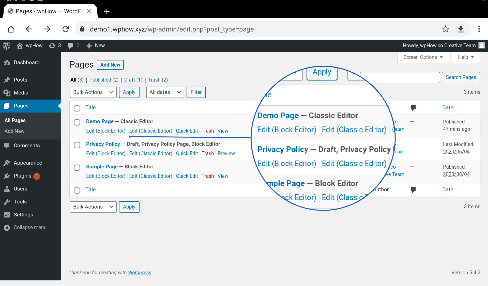 click-On-classic-editor- duplicate page wordpress