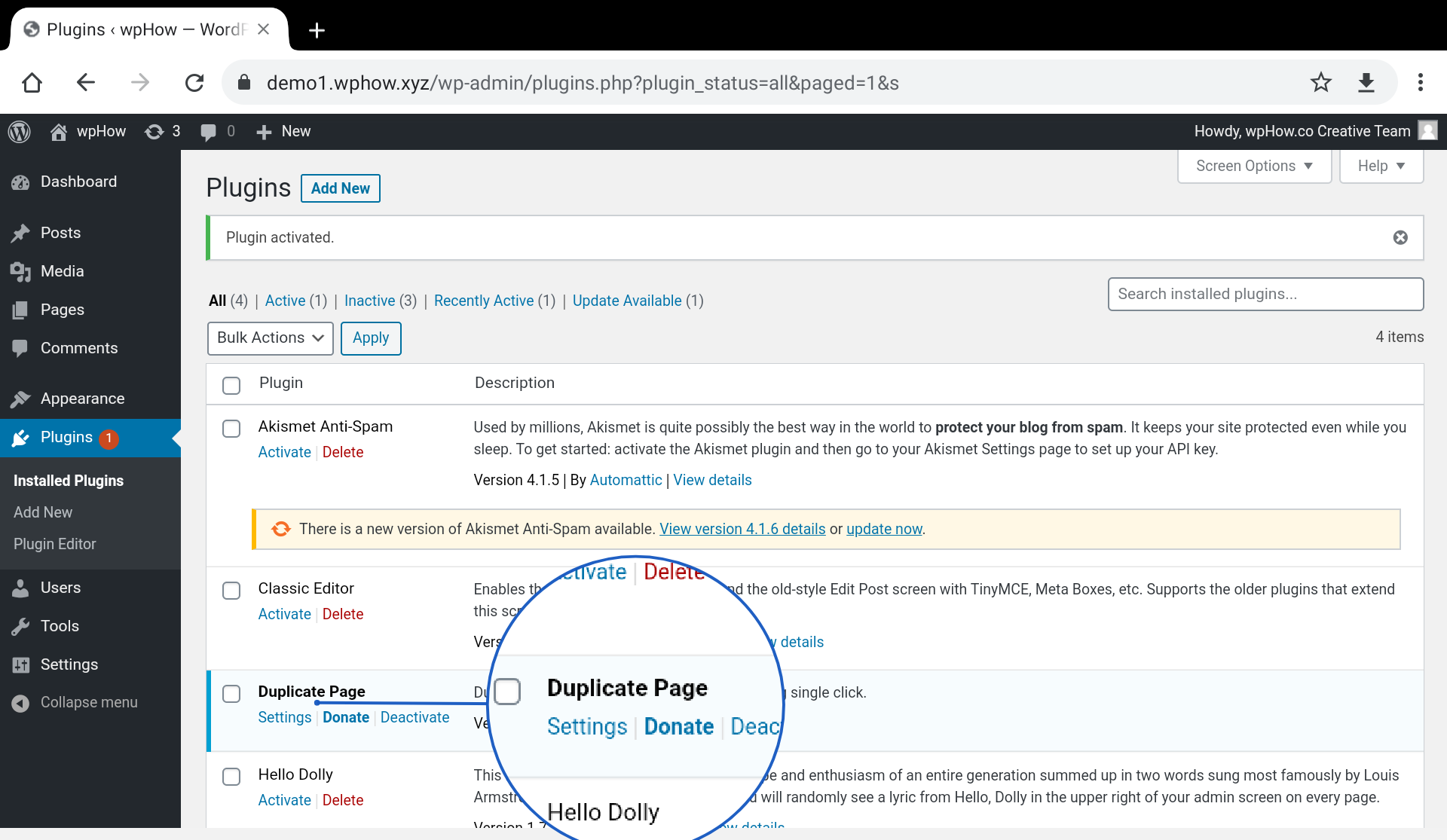 click-on-settings - duplicate page in wordpress