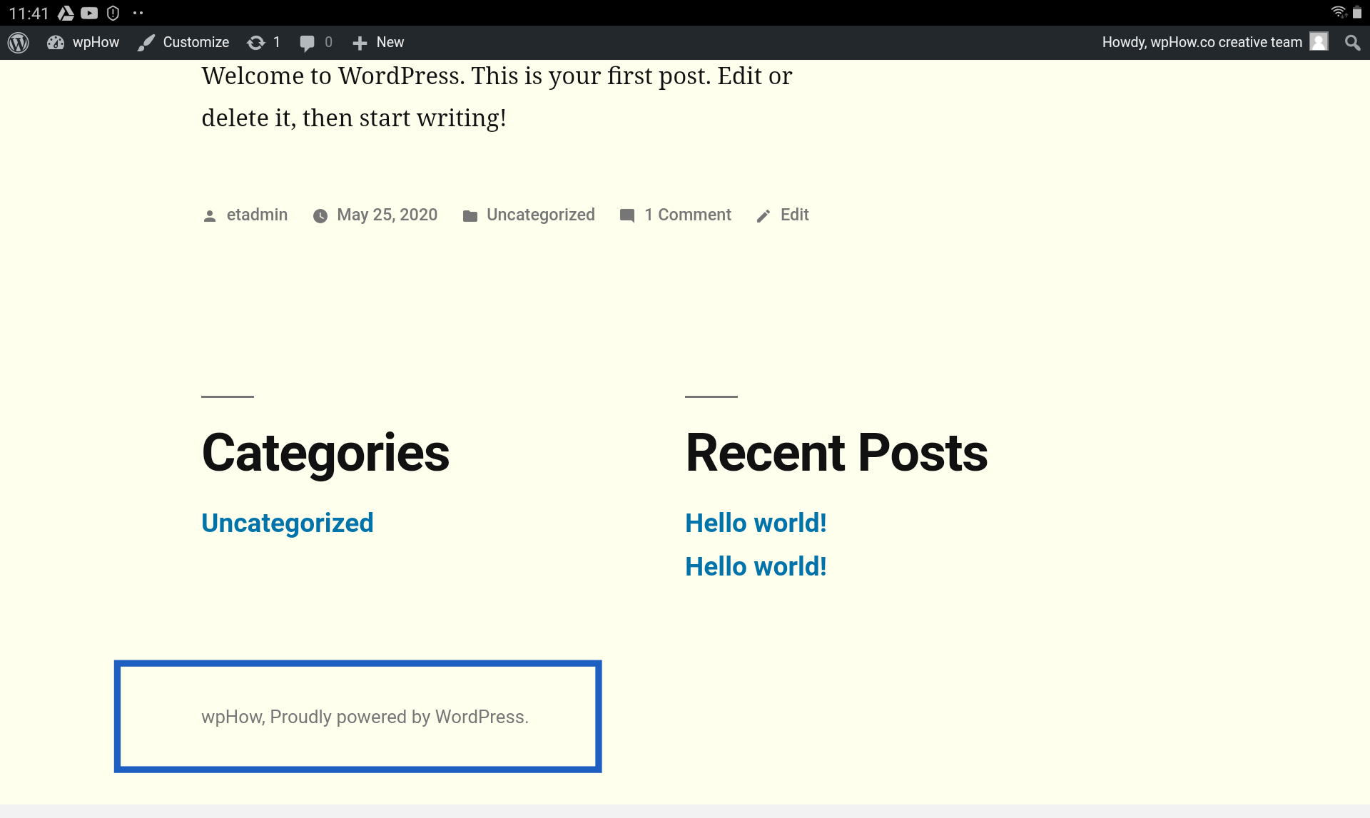 Proudly Powered by WordPress - how to edit footer in wordpress