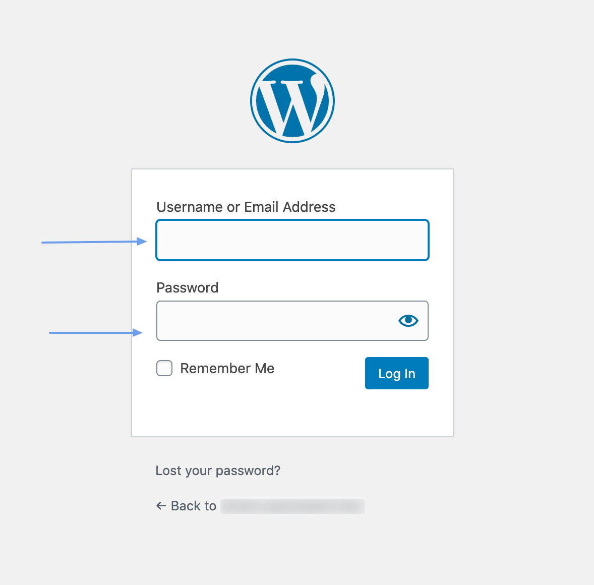 WordPress Login Screen - default wordpress login