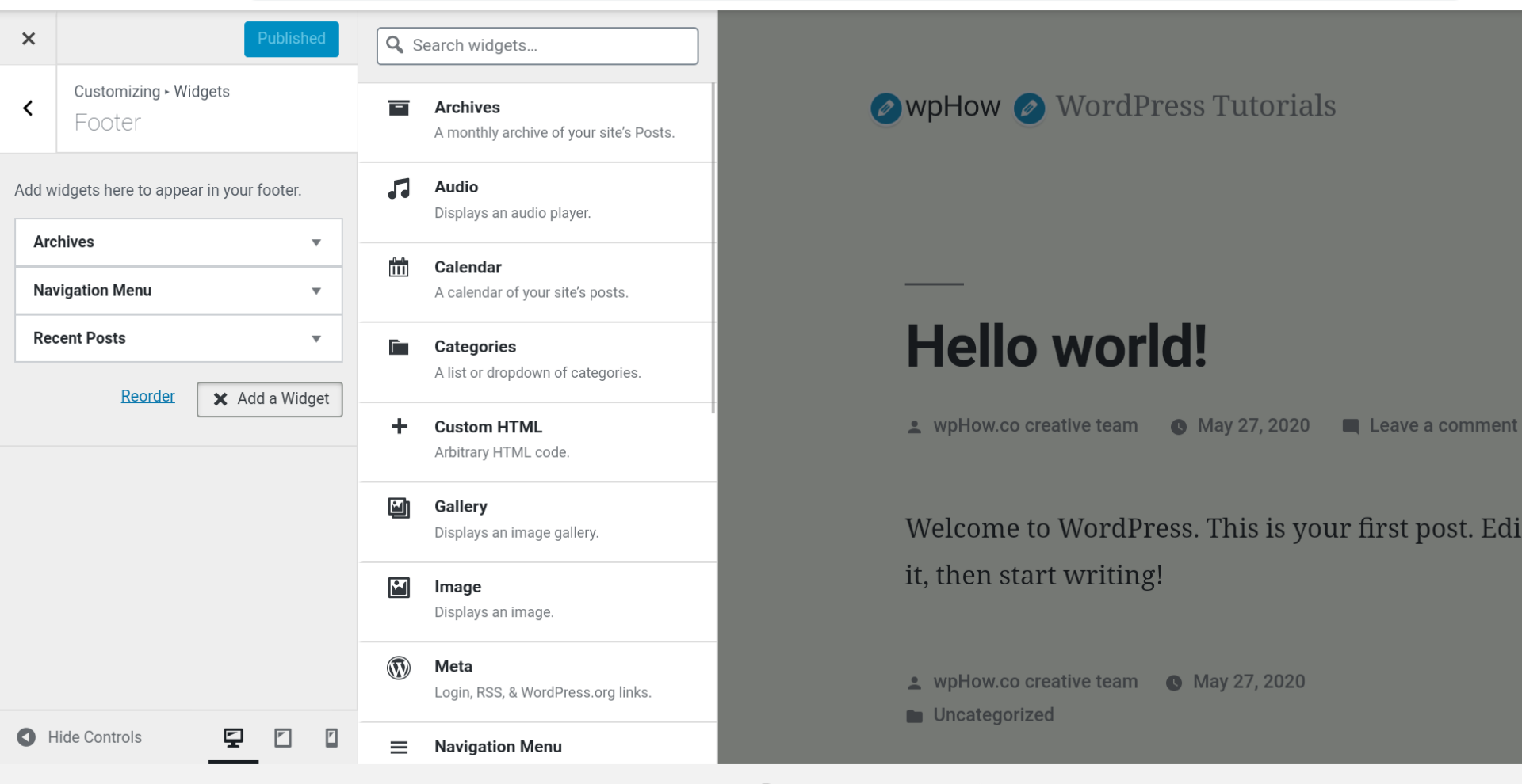 widget-select - how to edit footer in wordpress
