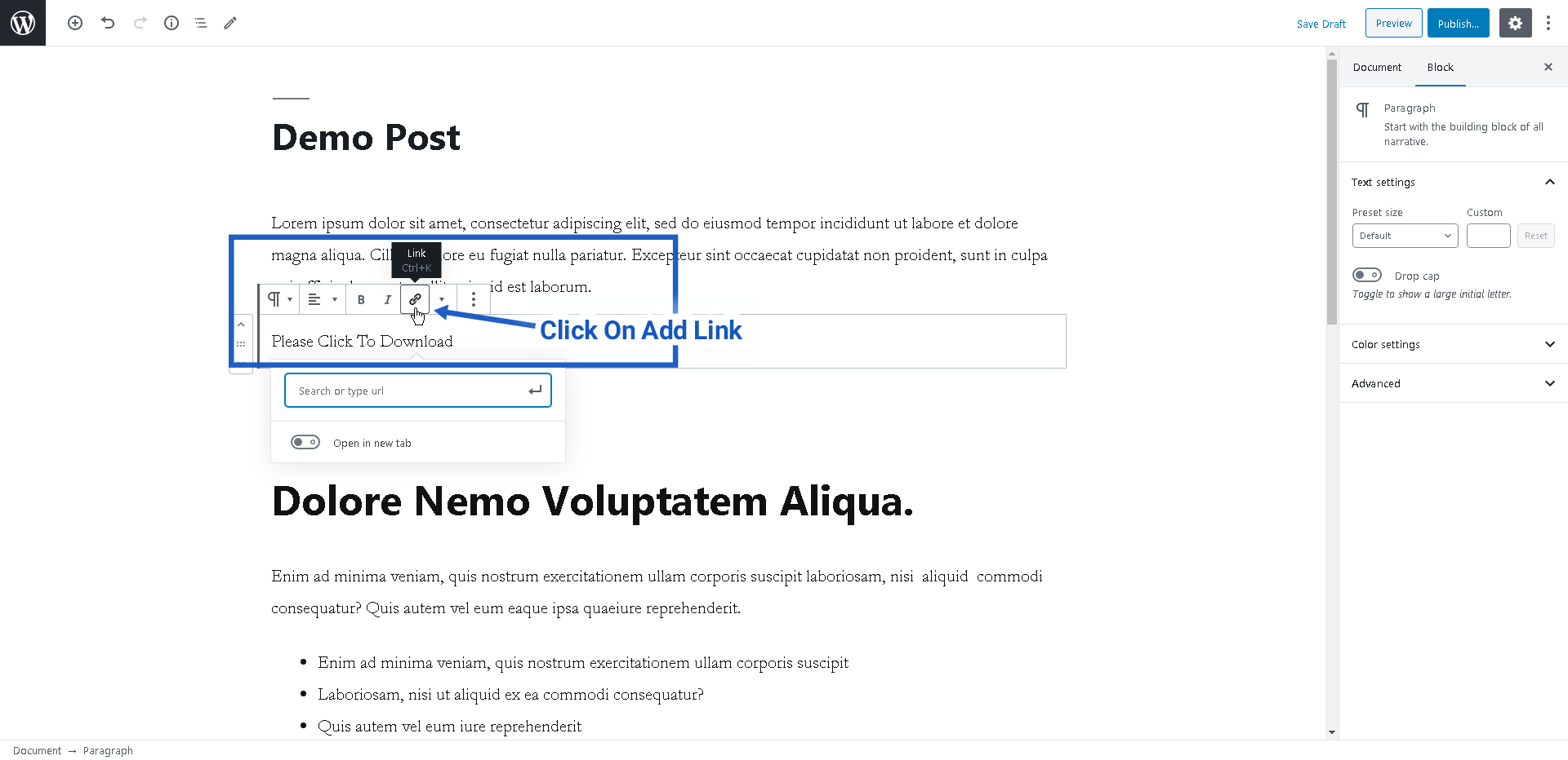 Add A Download Link In WordPress- download all links on a page
