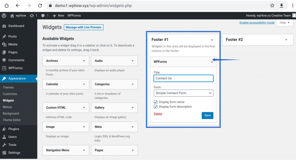 Add a contact form in WordPress- ready area - wordpress contact page