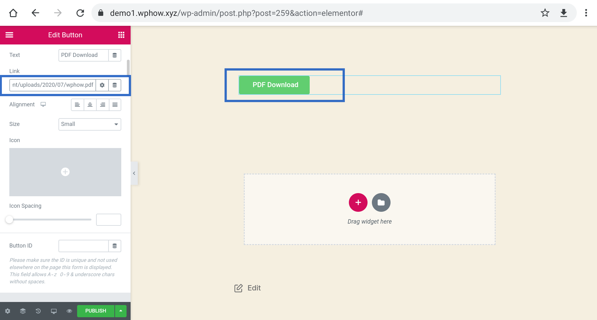 PDF Download Button Using Elementor- Paste Link