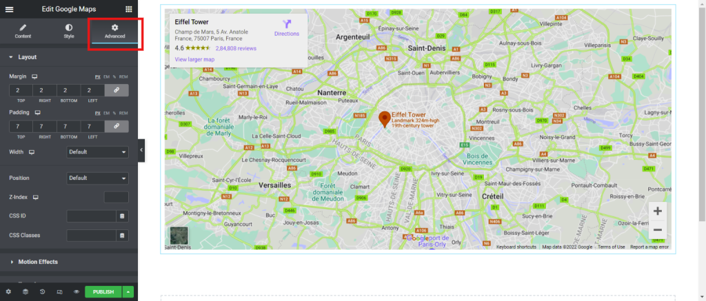 Google maps- advanced settings