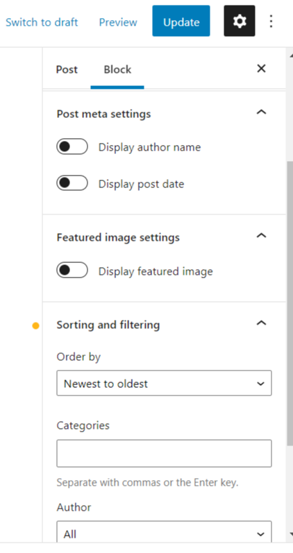 display recent posts in WordPress - using block editor sidebar