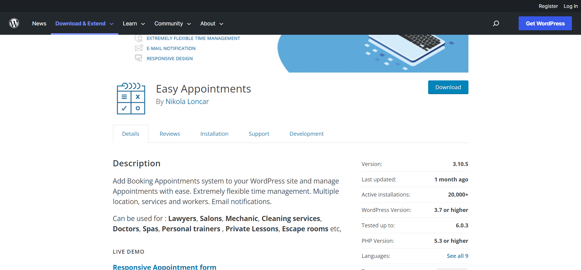 Appointment Booking in WordPress - install the plugin from wordpress.org - wordpress appointment plugin