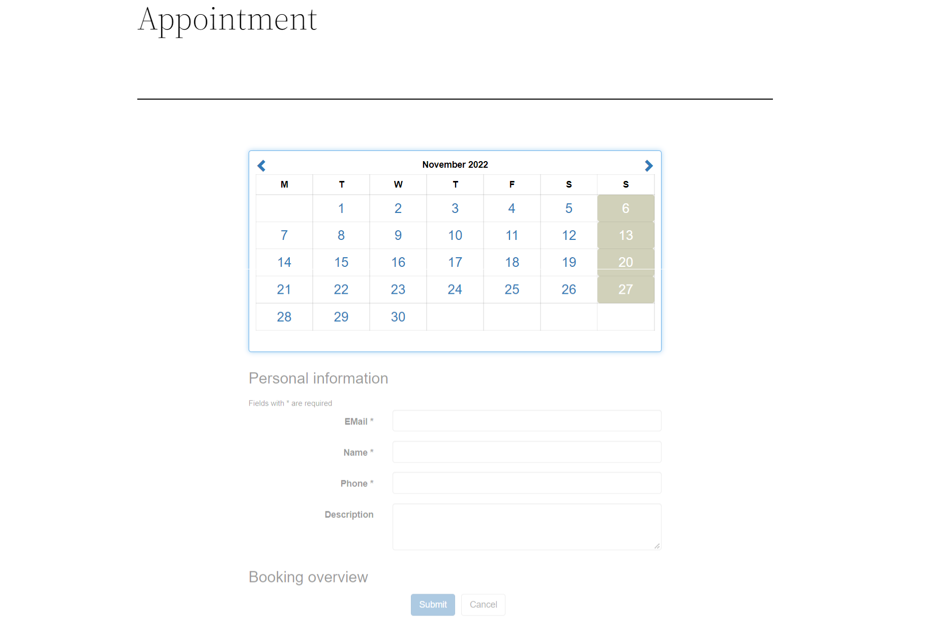 Appointment Booking in WordPress - sample preview - wordpress reservations plugin